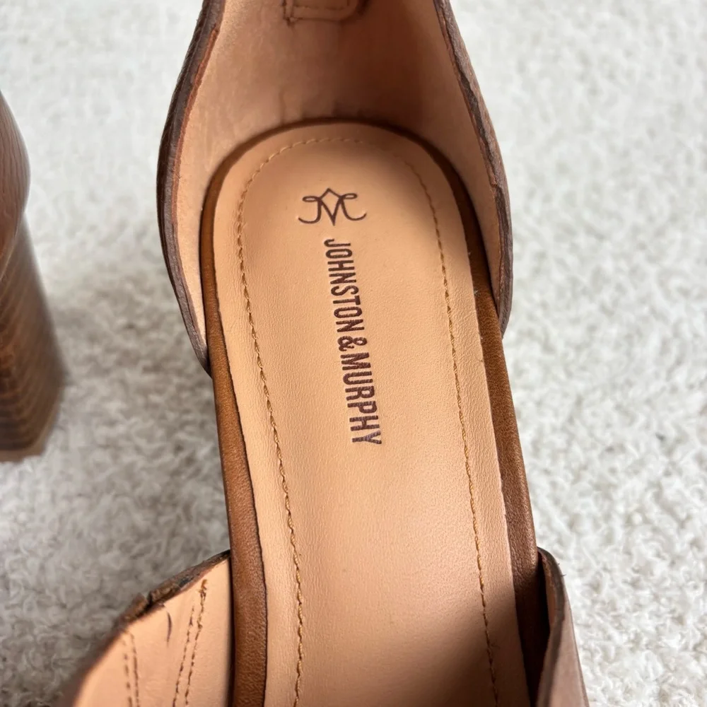 Johnston & Murphy Sandals Womens 9M Cognac Calfskin Evelyn Chain‎ Heeled Sandal